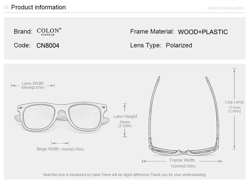 Yimaruili Men's Full Rim Wood Resin Frame HD Polarized Sunglasses 8004