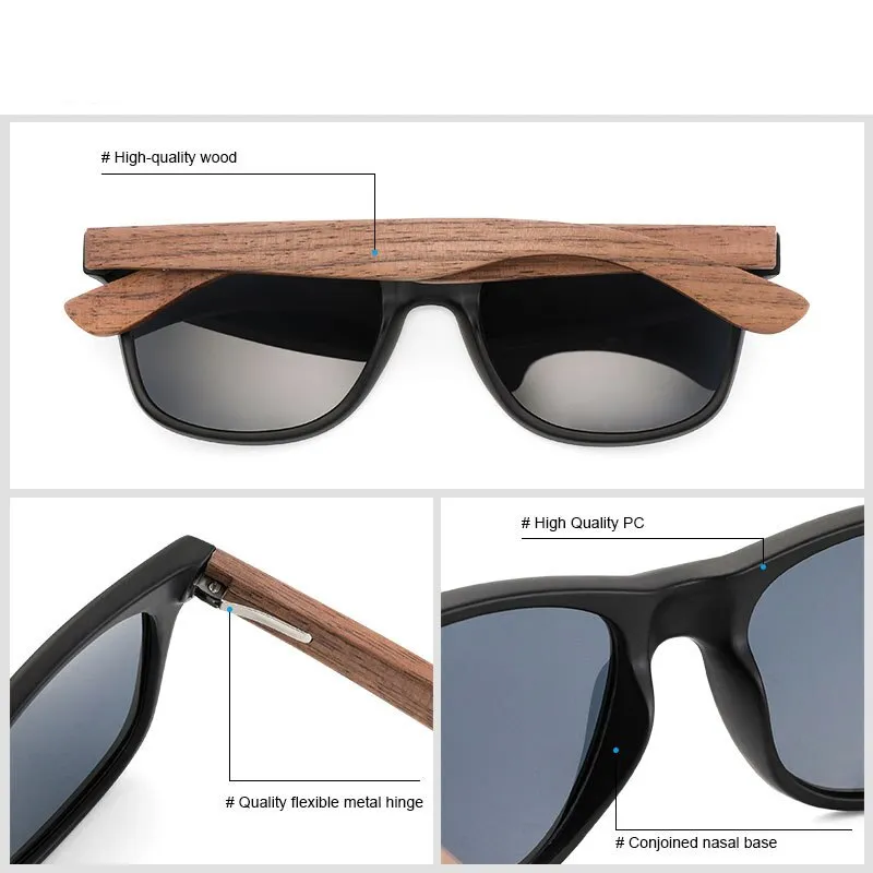 Yimaruili Men's Full Rim Wood Resin Frame HD Polarized Sunglasses 8004