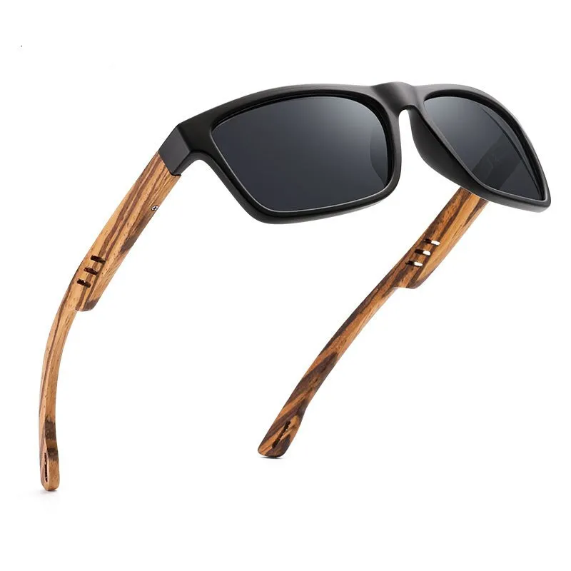 Yimaruili Unisex Full Rim Rectangular Wooden Frame Polarized Lens Sunglasses 8016