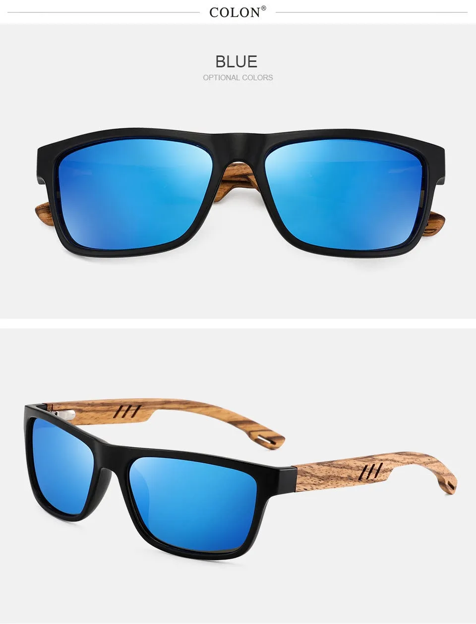 Yimaruili Unisex Full Rim Rectangular Wooden Frame Polarized Lens Sunglasses 8016