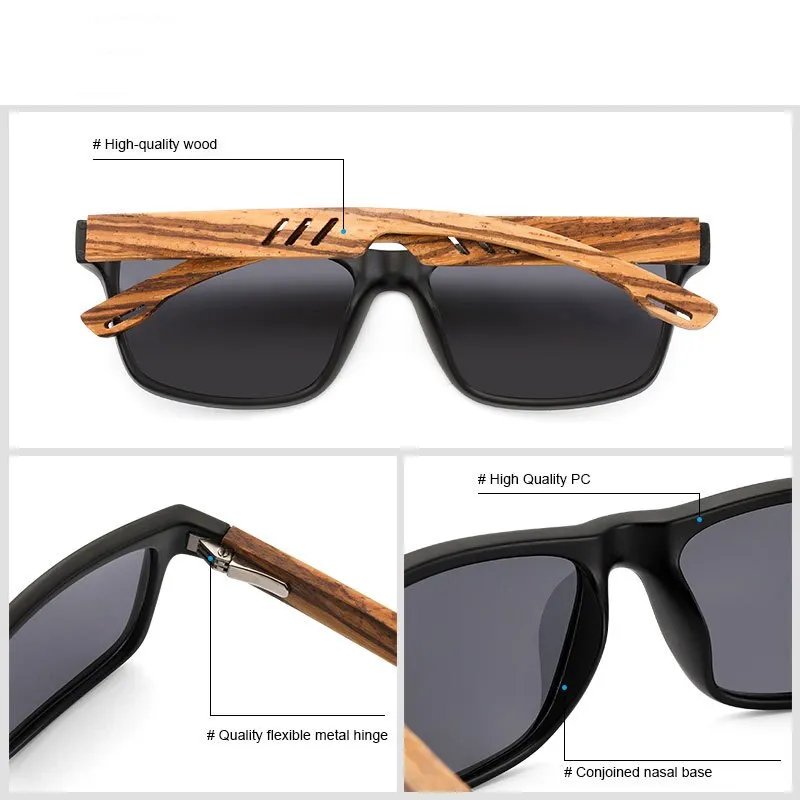 Yimaruili Unisex Full Rim Rectangular Wooden Frame Polarized Lens Sunglasses 8016