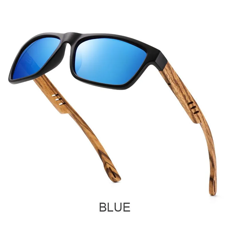 Yimaruili Unisex Full Rim Rectangular Wooden Frame Polarized Lens Sunglasses 8016