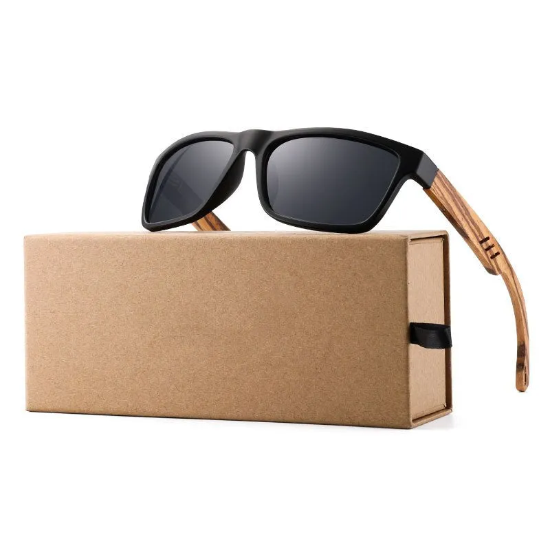 Yimaruili Unisex Full Rim Rectangular Wooden Frame Polarized Lens Sunglasses 8016