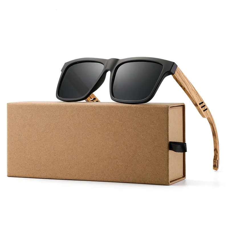 Yimaruili Unisex Full Rim Square  Bamboo/Wooden Frame Polarized Lens Sunglasses 8028