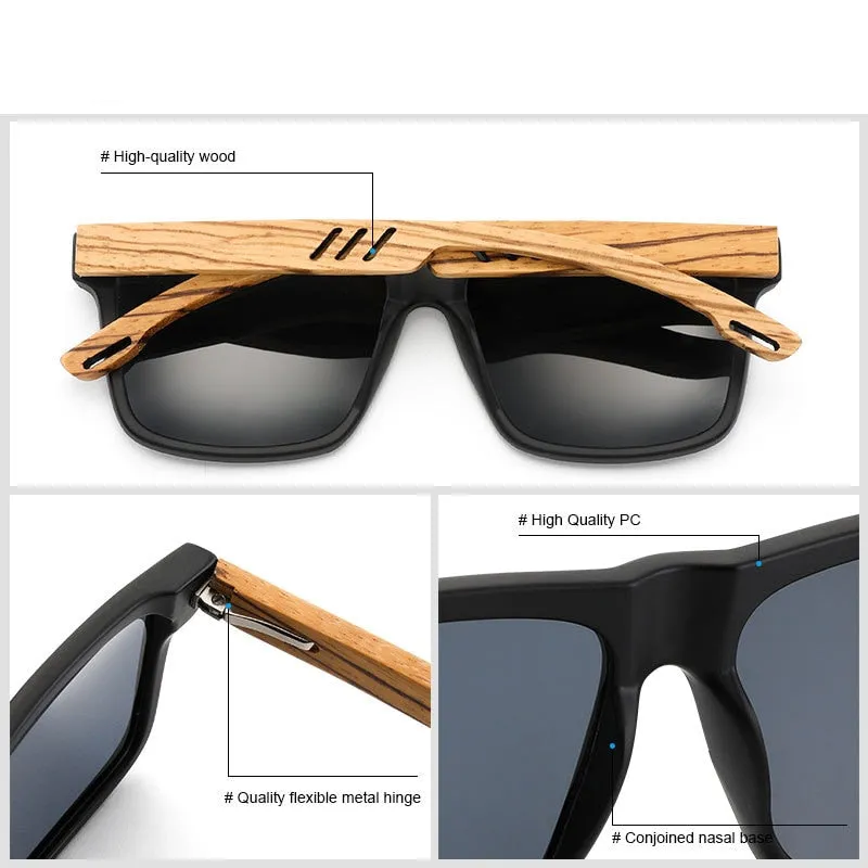 Yimaruili Unisex Full Rim Square  Bamboo/Wooden Frame Polarized Lens Sunglasses 8028