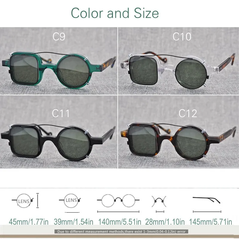 Yujo Unisex Full Rim Square Round Acetate Eyeglasses Clip On Sunglasses 002