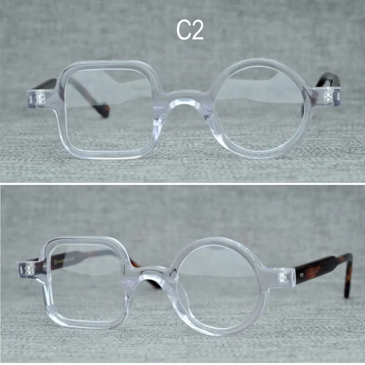 Yujo Unisex Full Rim Square Round Acetate Eyeglasses Clip On Sunglasses 002